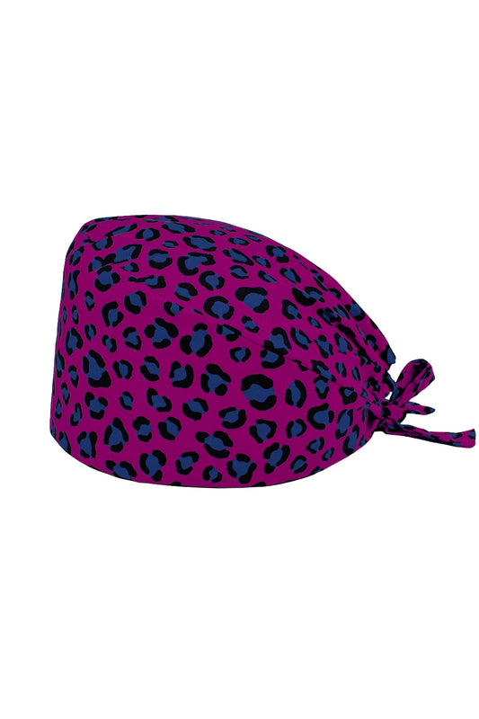 OP-Haube mit Stoffmustern – Fuchsia mit blau-schwarzem Leopardenmuster