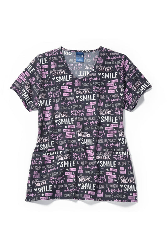 Medizinische Kasack – Schwarz mit motivierenden Sprüchen bedruckt