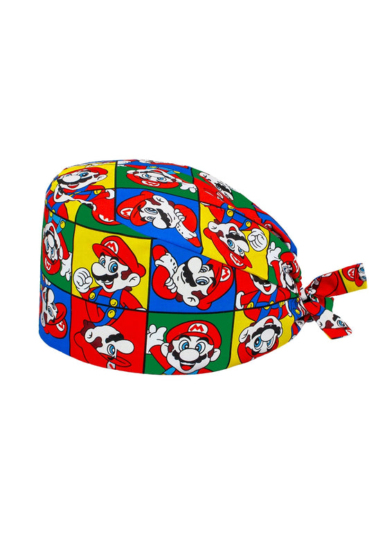 OP-Haube mit Stoffmustern – Mehrfarbig mit Super-Mario-Motiv