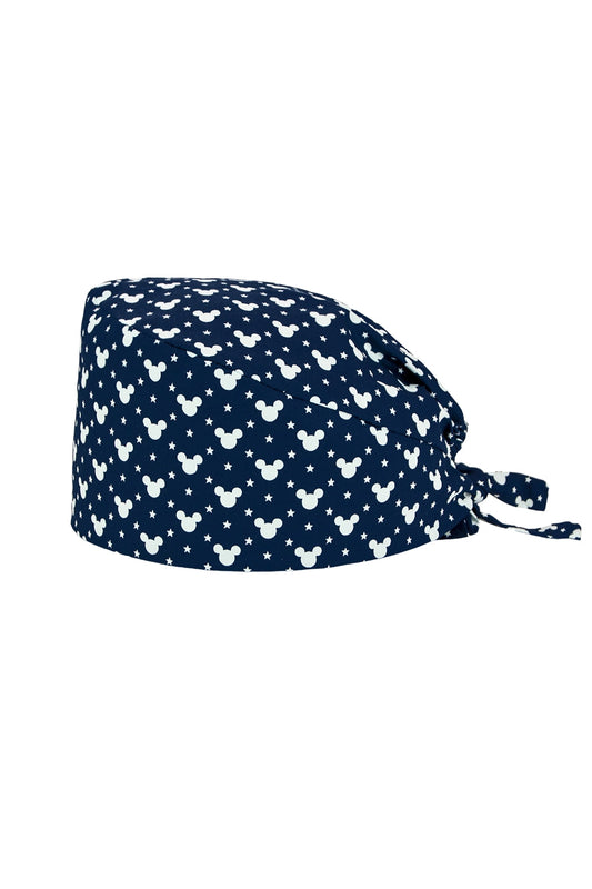OP-Haube mit Stoffmustern – Marineblau mit Micky-Maus-Motiv