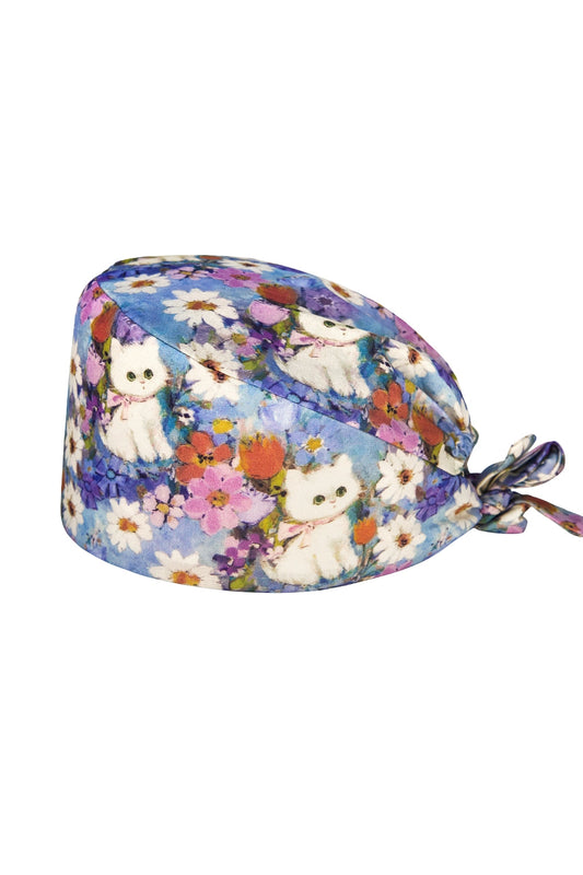 Medizinische OP-Haube – Mehrfarbig, Blumen & Katzen