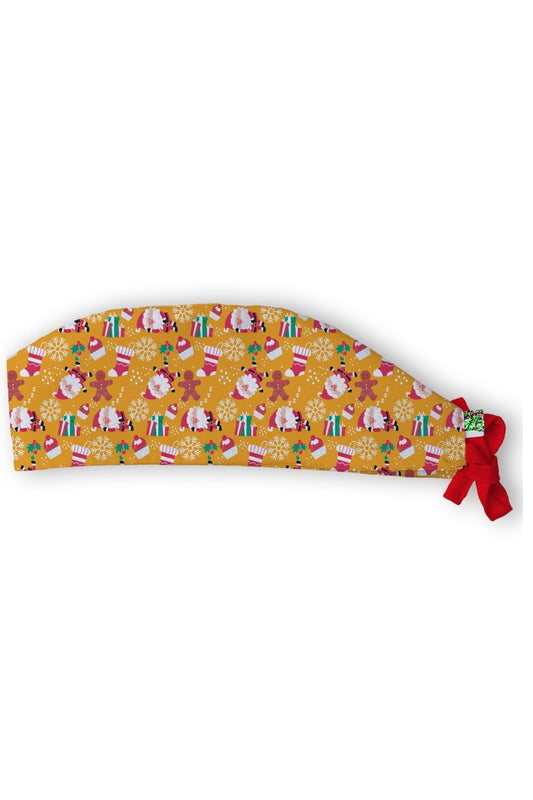 Medizinische Haube – Gelb mit Motiv „Verzauberte Weihnachten“ bedruckt