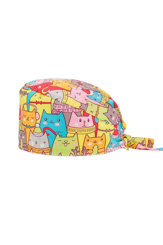OP-Haube mit Stoffmustern – Mehrfarbig mit Katzenmotiven