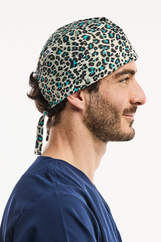OP-Haube – Leopardenmuster in Beige und Grün – Kurz