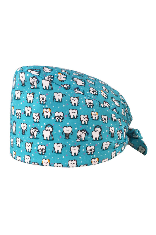 Zahnarzt-OP-Haube – Hellblau mit Zahnmotiv