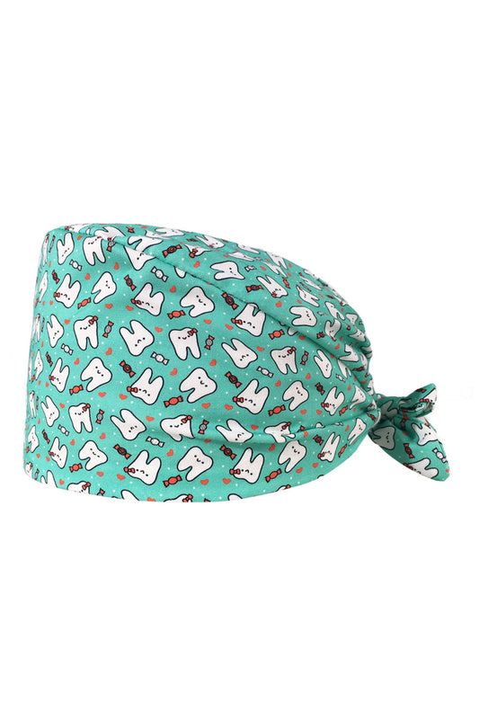 Zahnarzt-OP-Haube – Türkisgrün mit Zahnmotiv