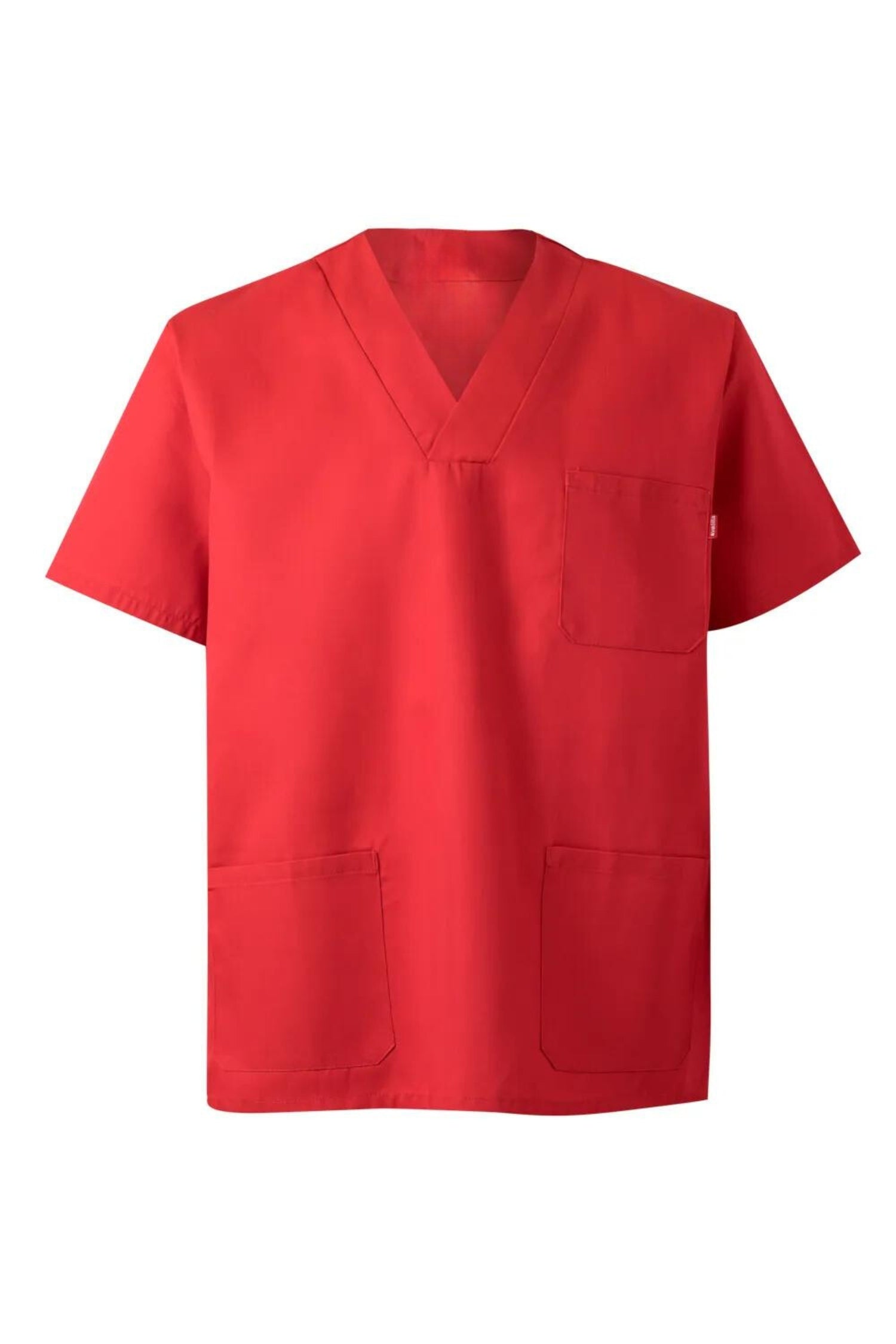 Tunique médicale unisexe rouge avec V-neck et trois poches pour un confort optimal