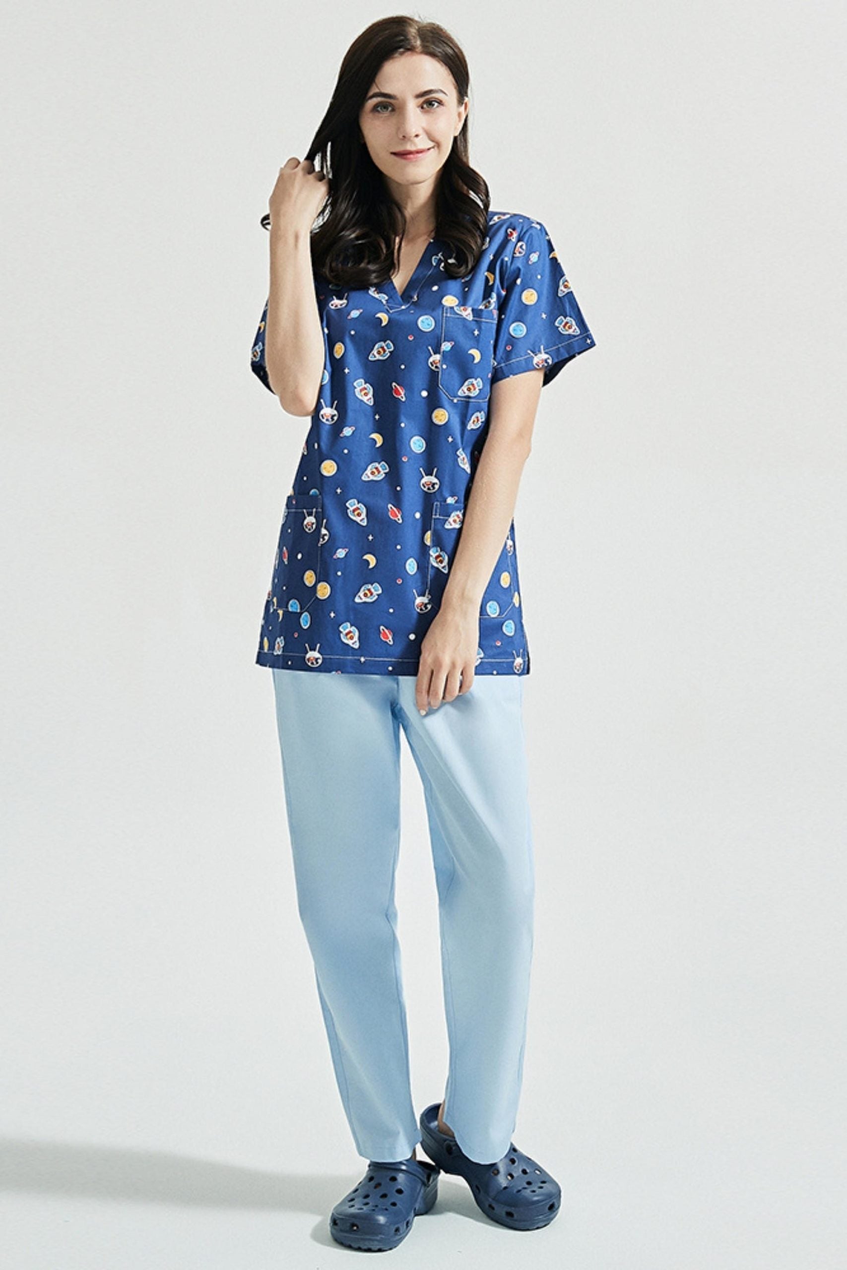 Tunique dentiste - Bleu marine à motif spatial