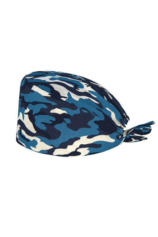 OP-Haube mit Stoffmustern – Blau mit Tarnmuster