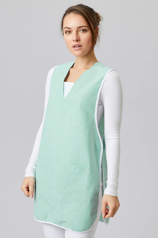 Medizinische Schürze – Damen – Weiß/Grün gestreift