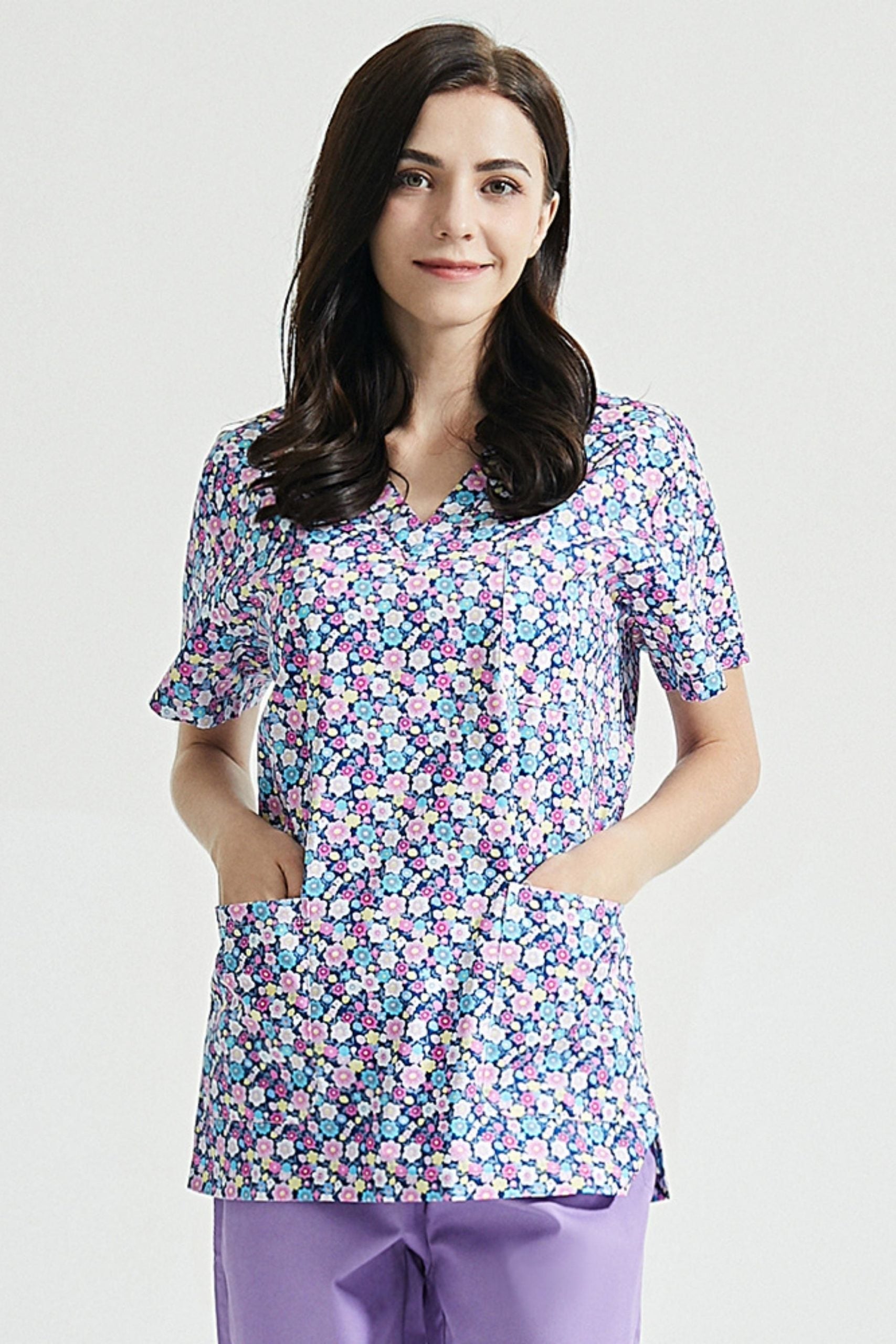 Tunique médicale unisexe imprimé florale