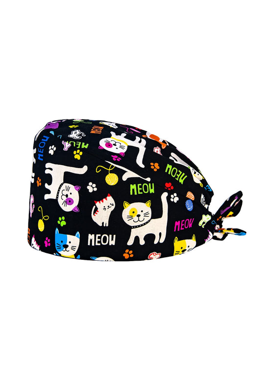 OP-Haube – Schwarz mit Katzenmotiv