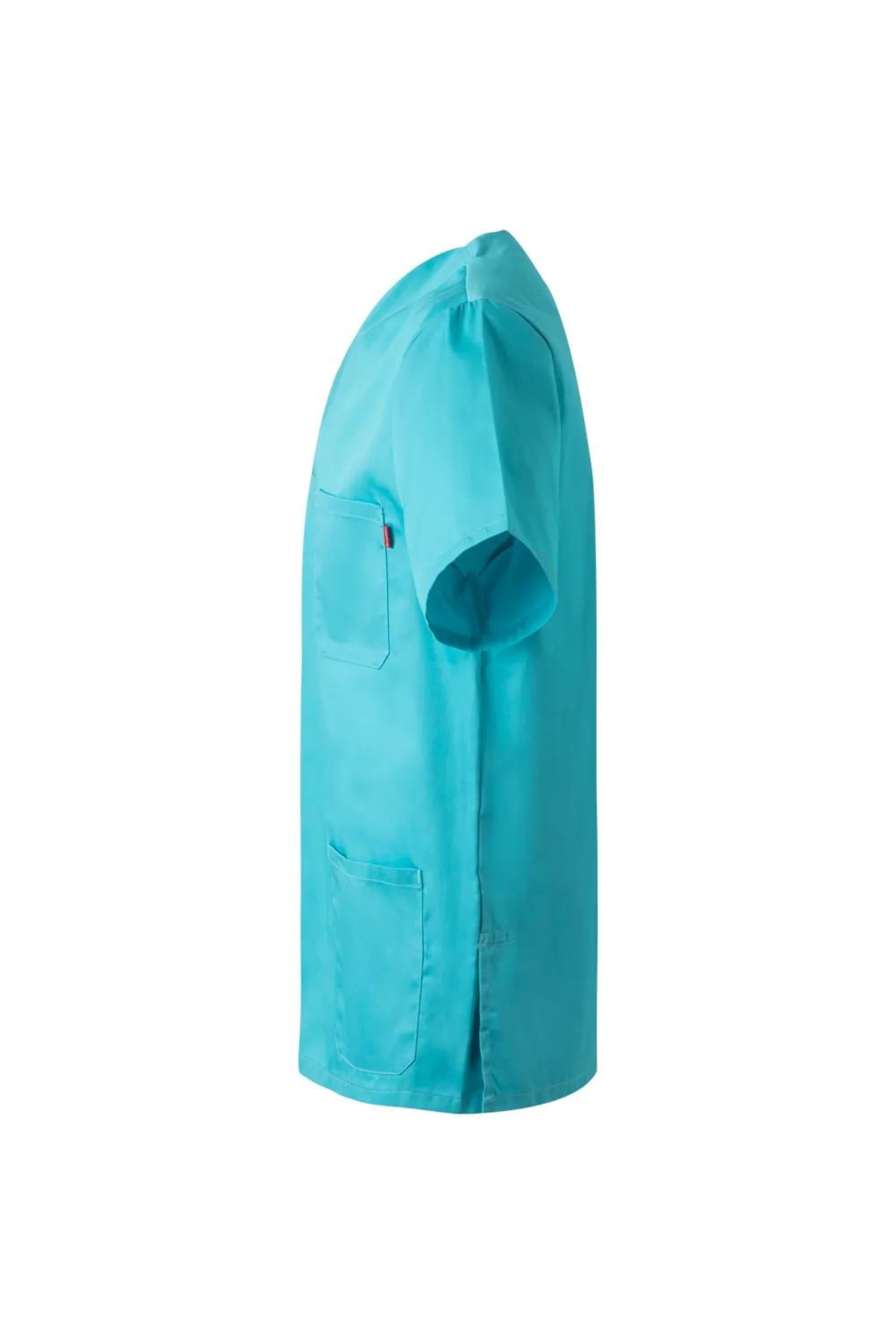 Tunique médicale unisexe turquoise avec coupe confortable et trois poches, vue de côté