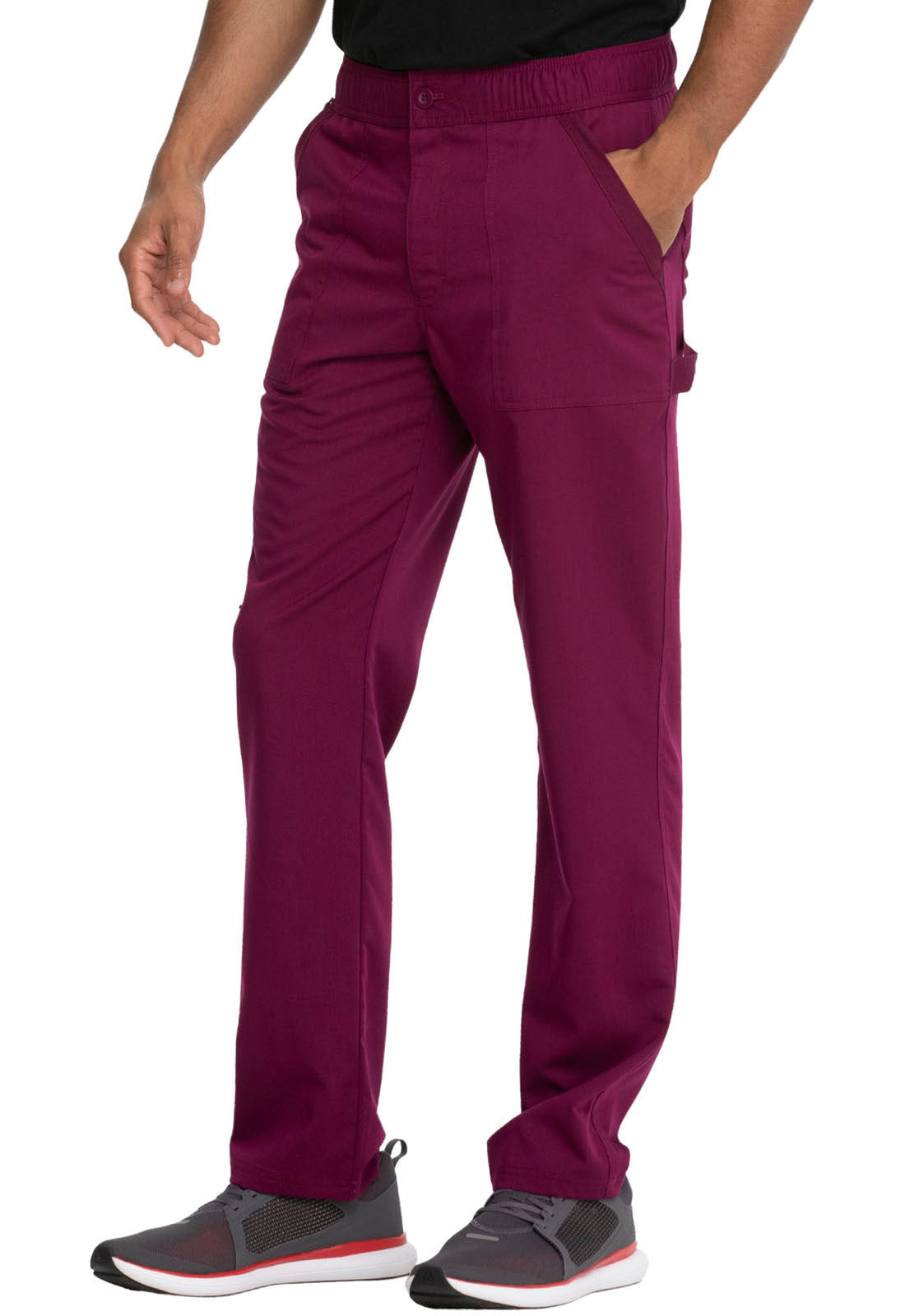 Pantalon médical bourgogne avec poches et cordon, coupe moderne pour tenues médicales