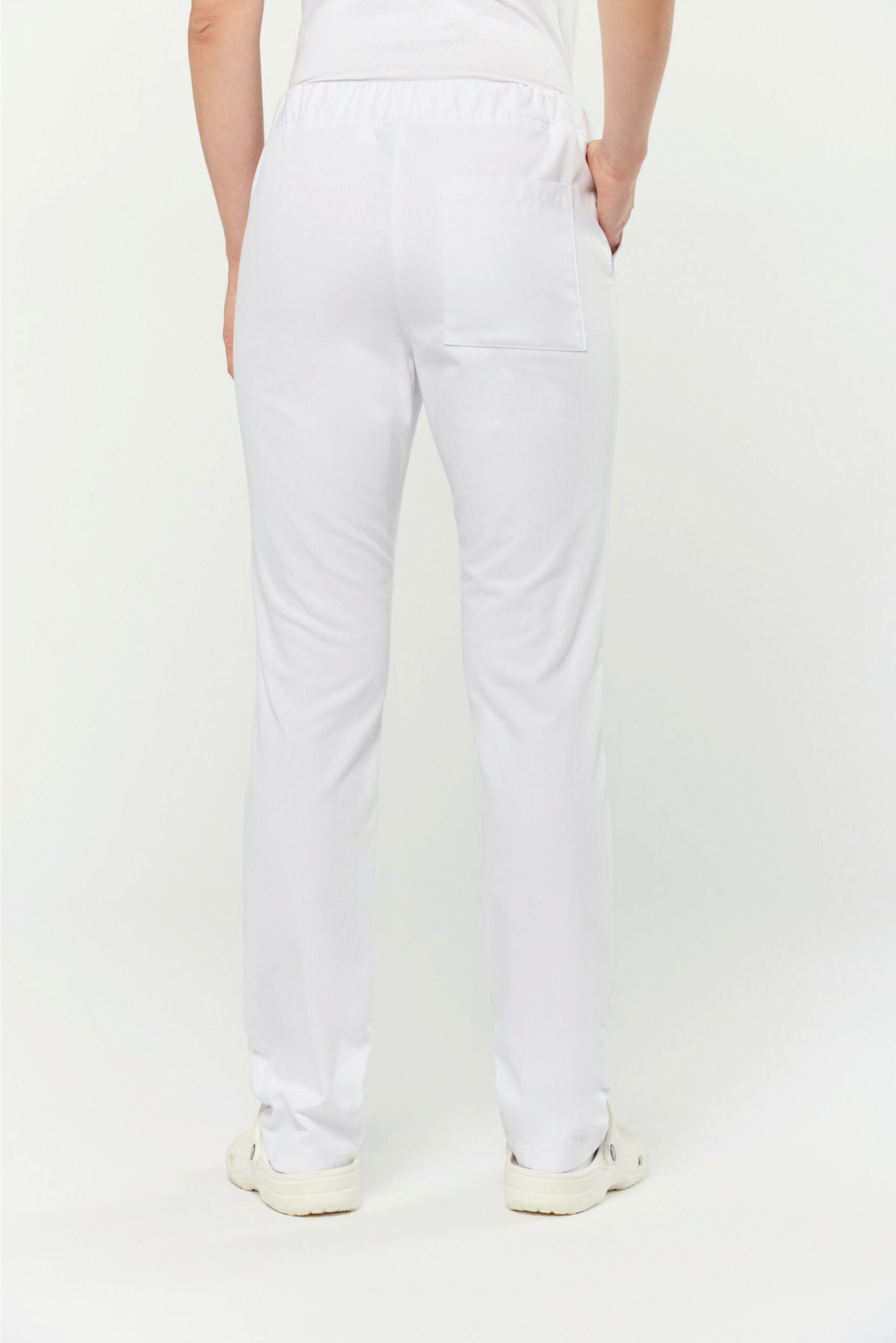 Pantalon médical Lima femme blanc avec poches, adapté au lavage industriel 75°C