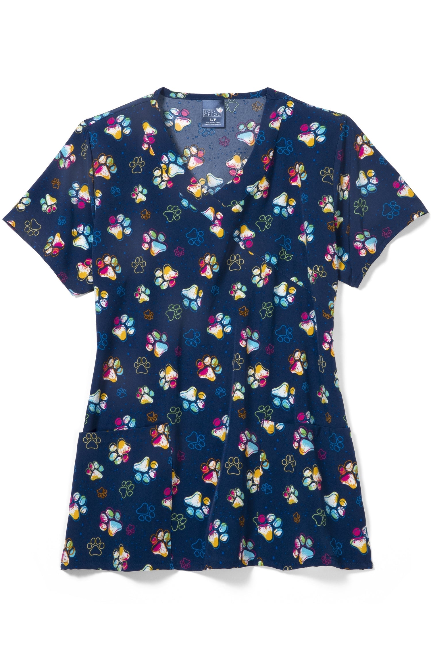 Tunique médicale à manches courtes bleu marine avec imprimé floral élégant