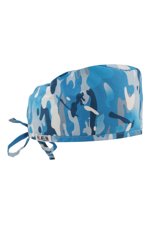 Zahnarzt-OP-Haube – Blaues Camouflage-Muster – Standardgröße