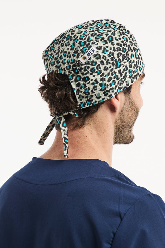 OP-Haube – Leopardenmuster in Beige und Grün – Kurz