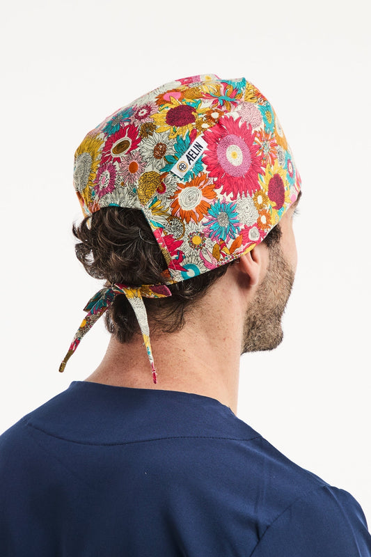 OP-Haube – Mehrfarbig mit Blumenmuster bedruckt – Kurz