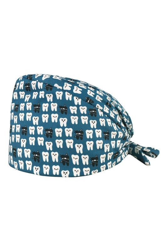 Zahnarzt-OP-Haube – Blau mit Zahnmotiv